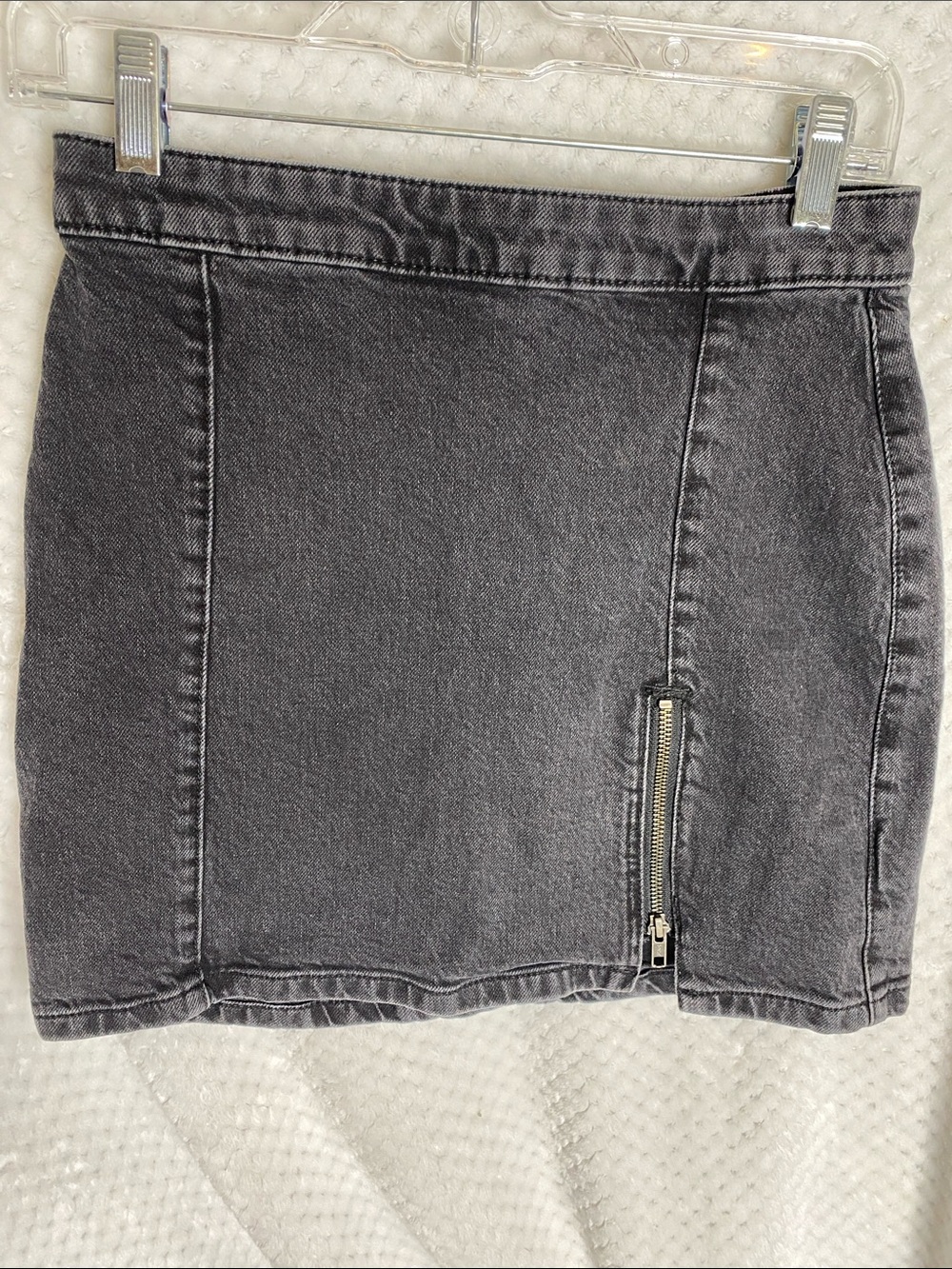 We The Free Black Washed Denim Mini Skirt with Zip Accent